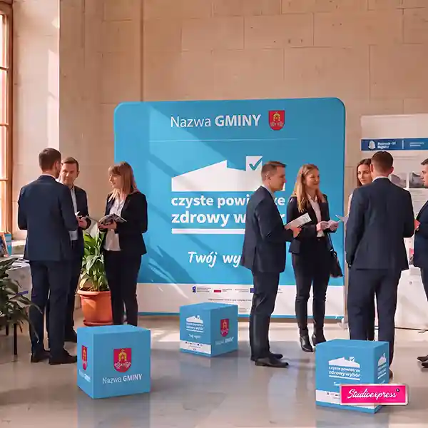 kostka reklamowa Rubikon Błękit z herbem gminy w urzędzie